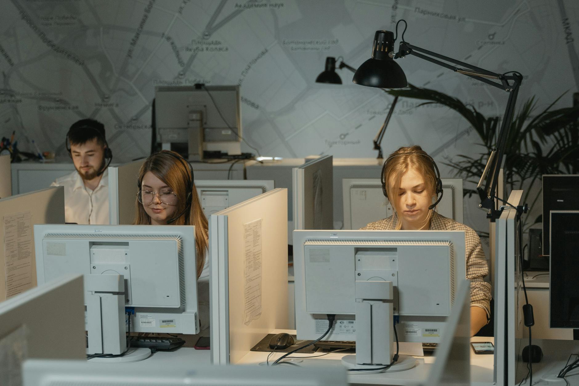 call center agents working in the office
