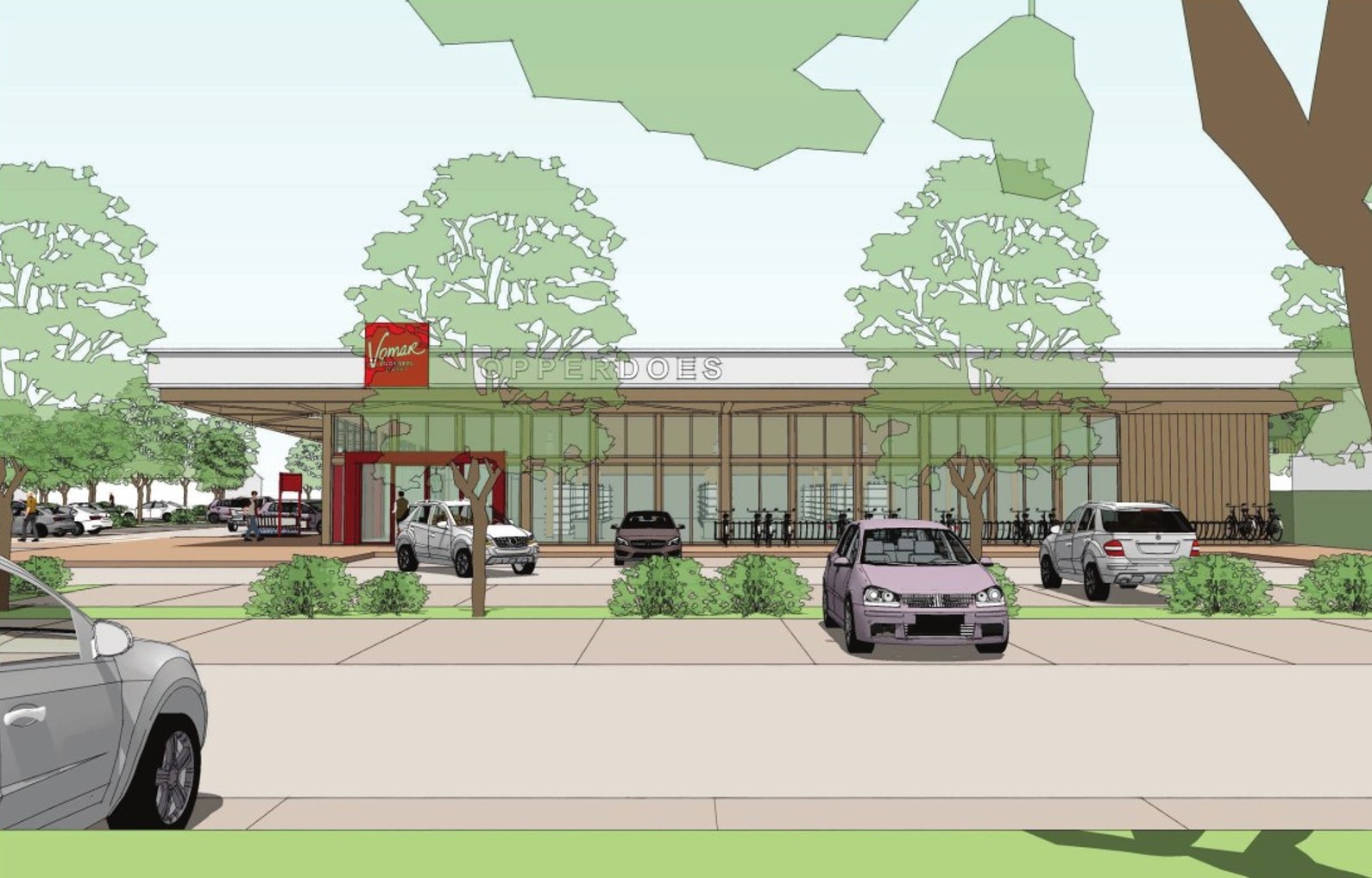 Impressie van geplande supermarkt en appartementen aan Noorderpad 59 in Opperdoes