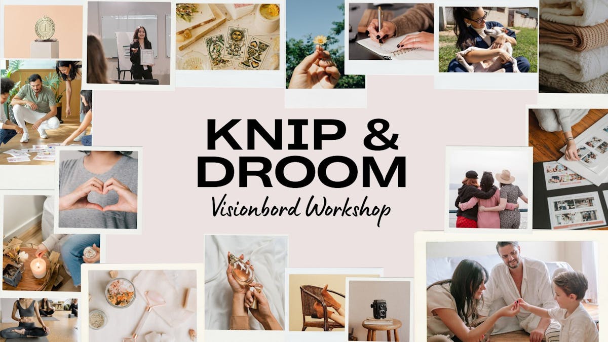 Deelnemers maken een creatief visionboard tijdens de Knip & Droom workshop in Wognum.
