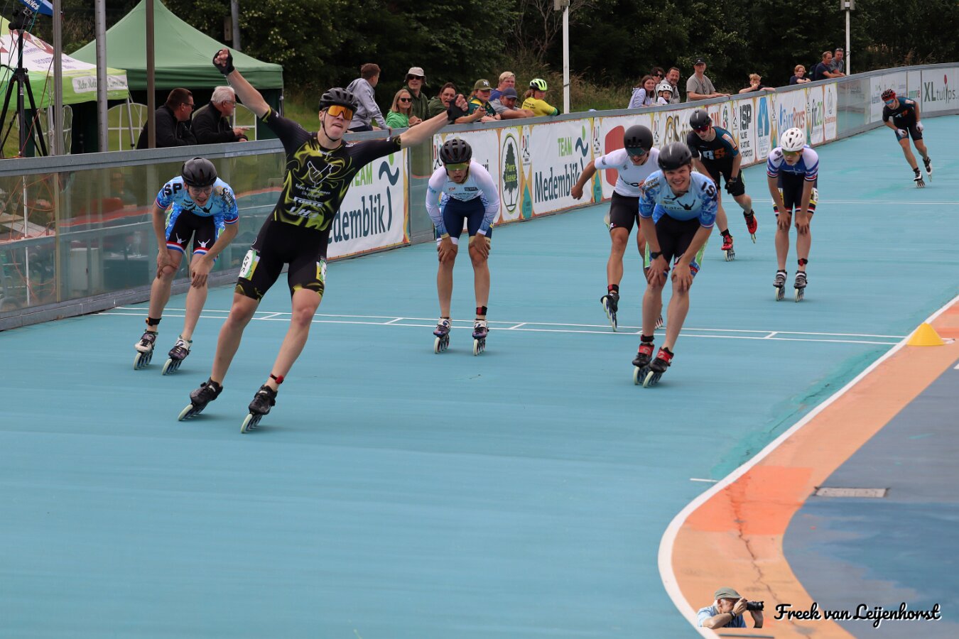 Inline-skater Menno van Eig uit Opperdoes tijdens een wedstrijd op de weg