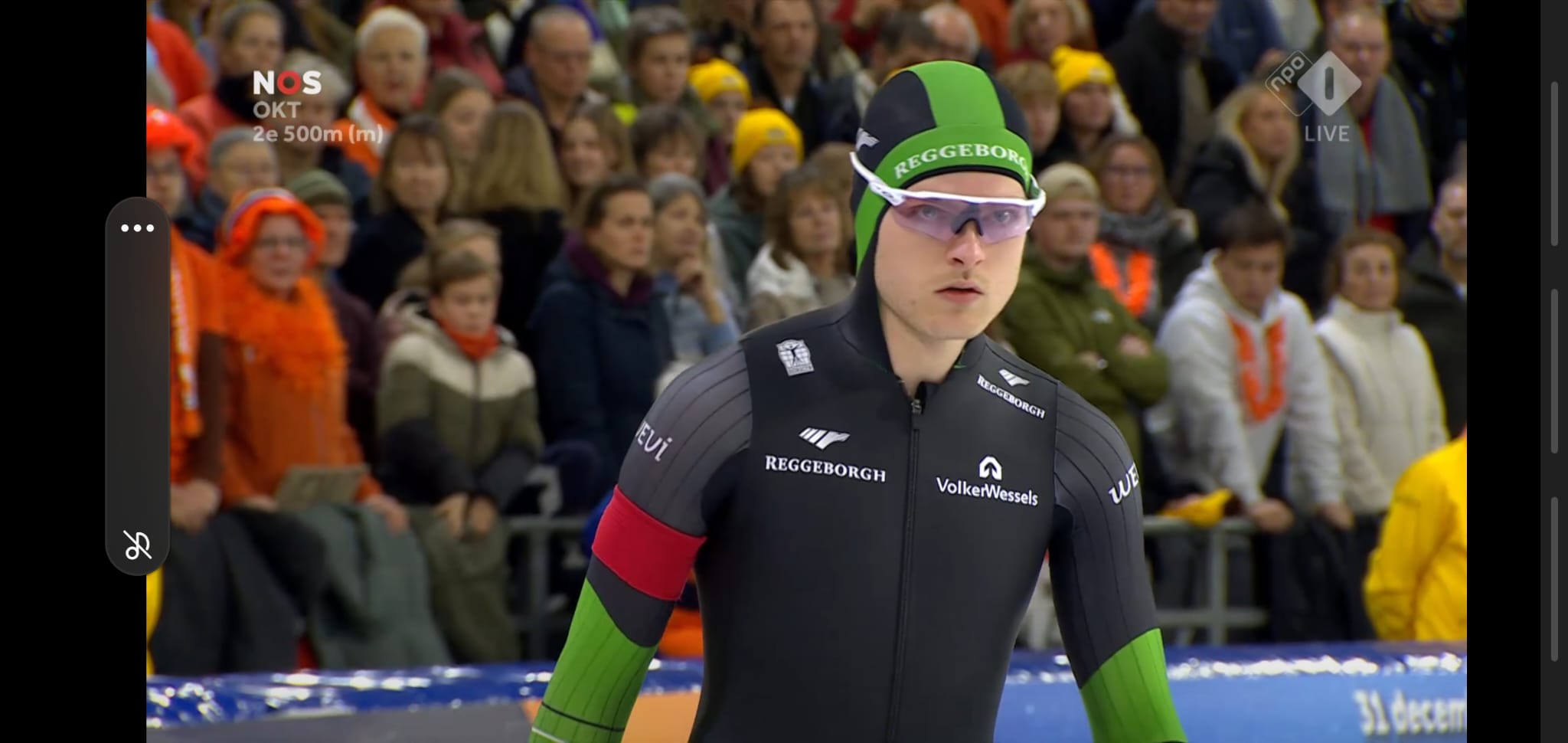 Janno Botman tijdens een schaatswedstrijd op de 500 meter