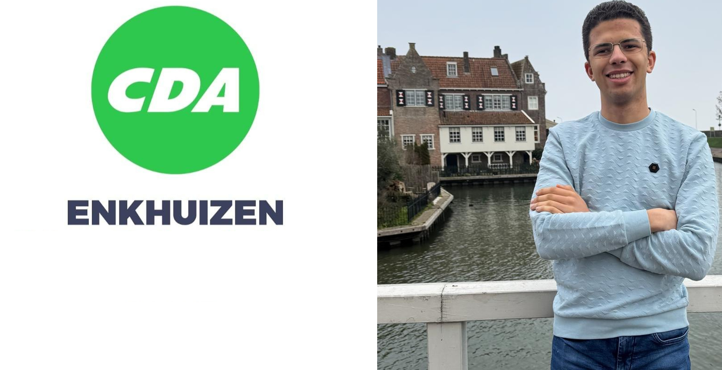 Portret van Jay Mendes Moreira, de jonge lijsttrekker van CDA Enkhuizen.