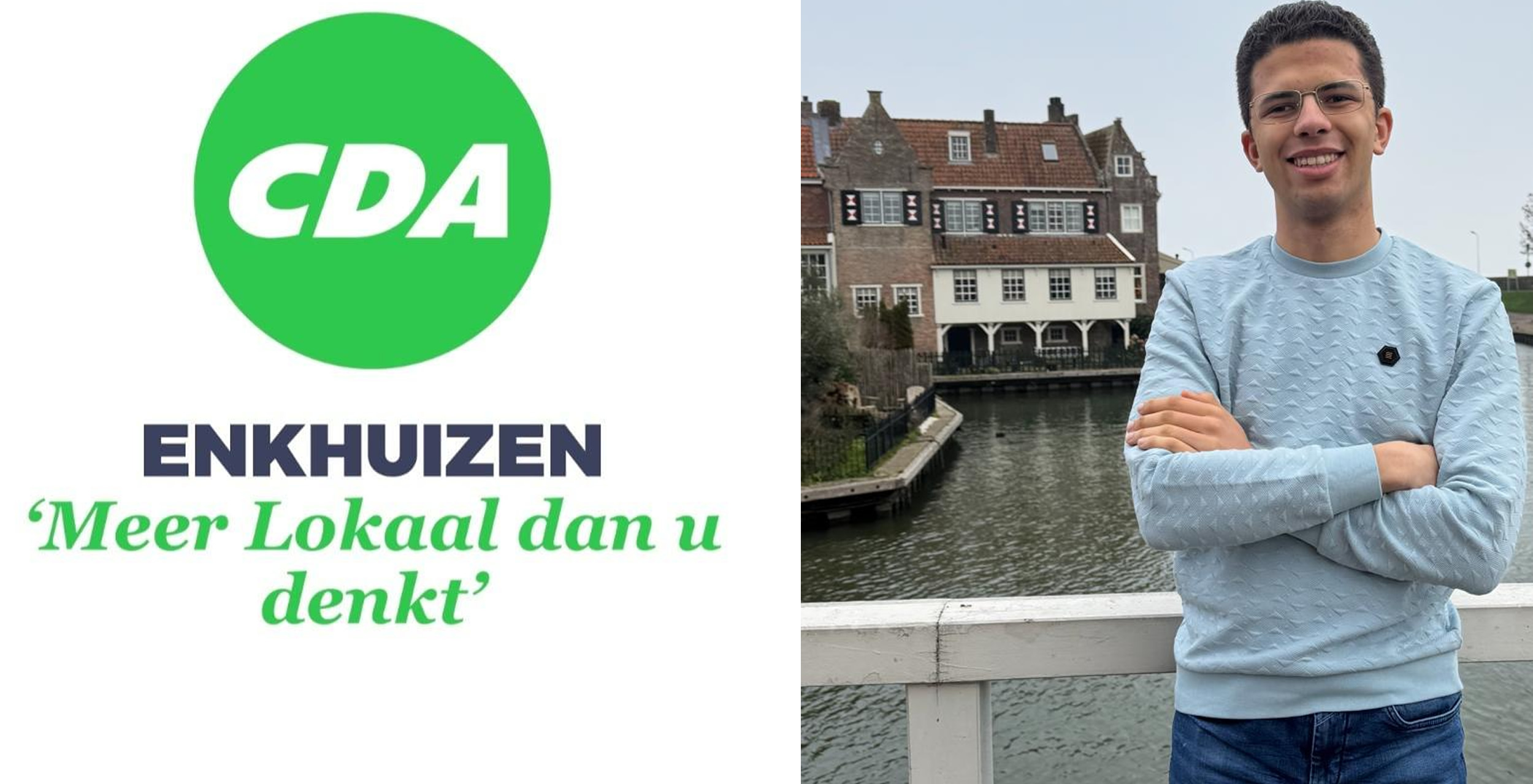 Portret van Jay Mendes Moreira, de jonge lijsttrekker van CDA Enkhuizen.