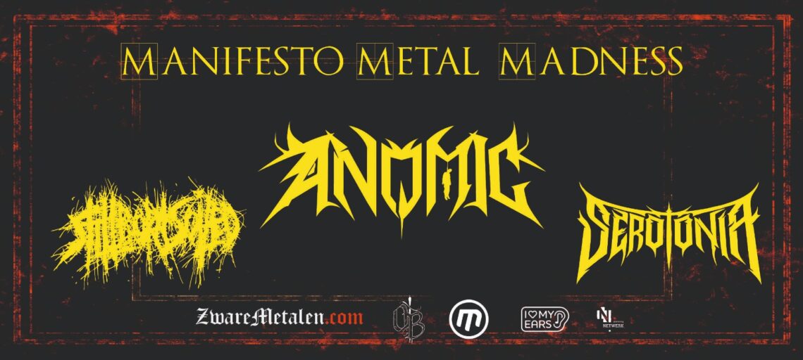 Live metalconcert tijdens Manifesto Metal Madness met bands op het podium