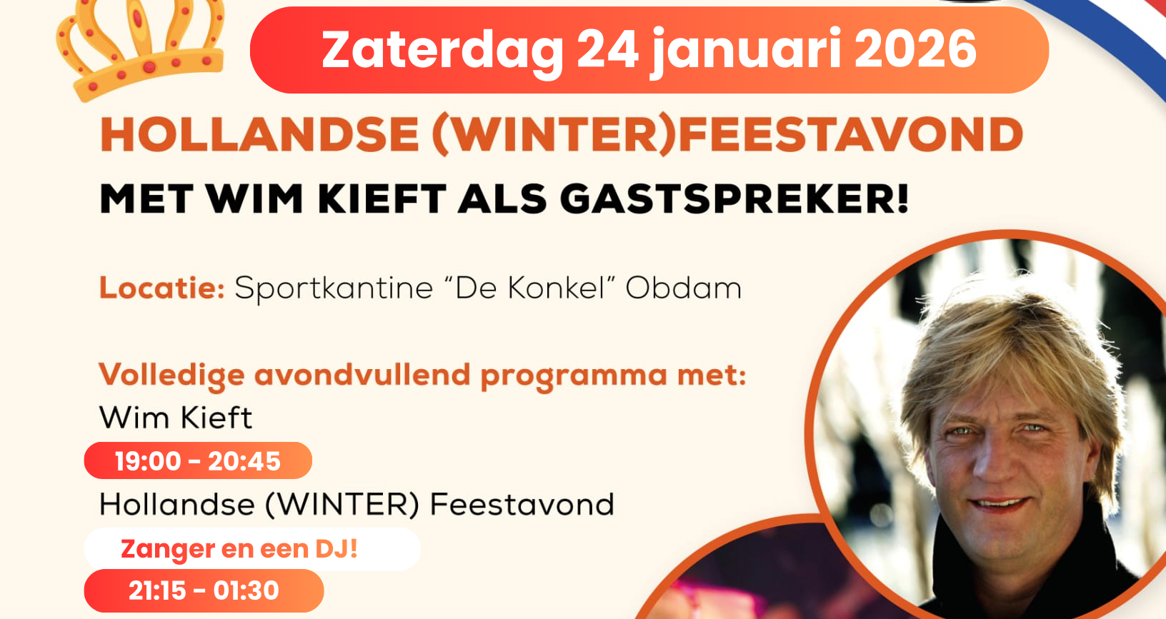 Wim Kieft tijdens een feestelijke Hollandse avond bij Victoria O Obdam