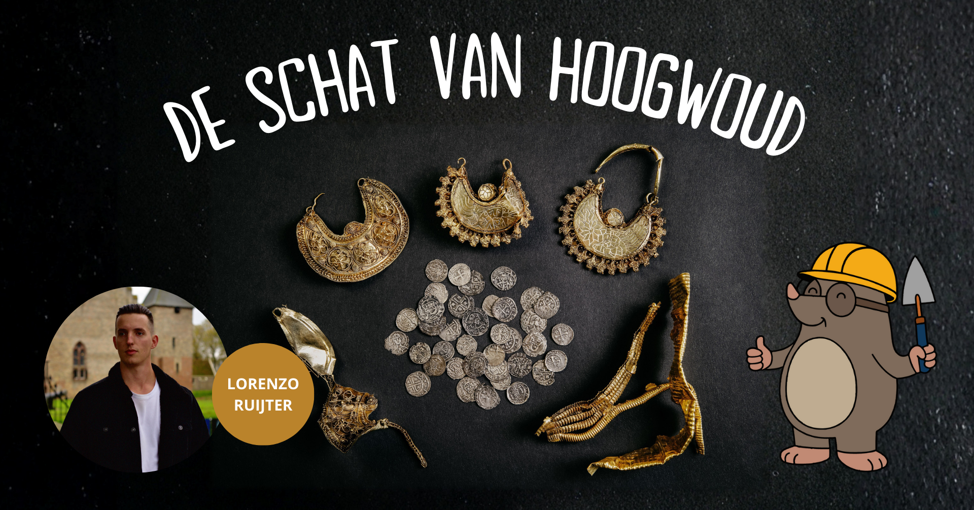 Lorenzo Ruijter vertelt over de Schat van Hoogwoud in de Ridderzaal van Kasteel Radboud