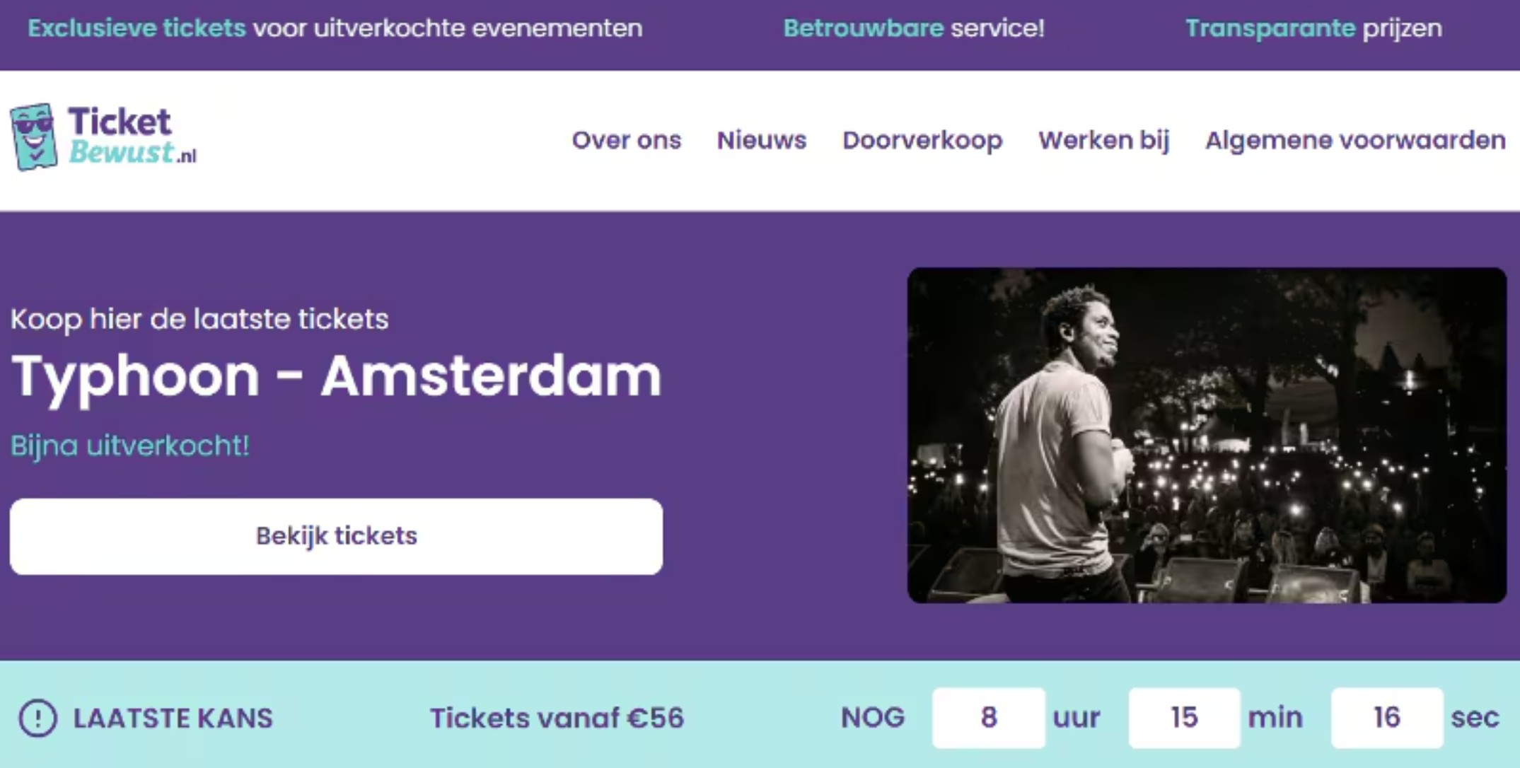 Voorbeeld van nepwebsite TicketBewust.nl waarmee politie waarschuwt voor ticketfraude