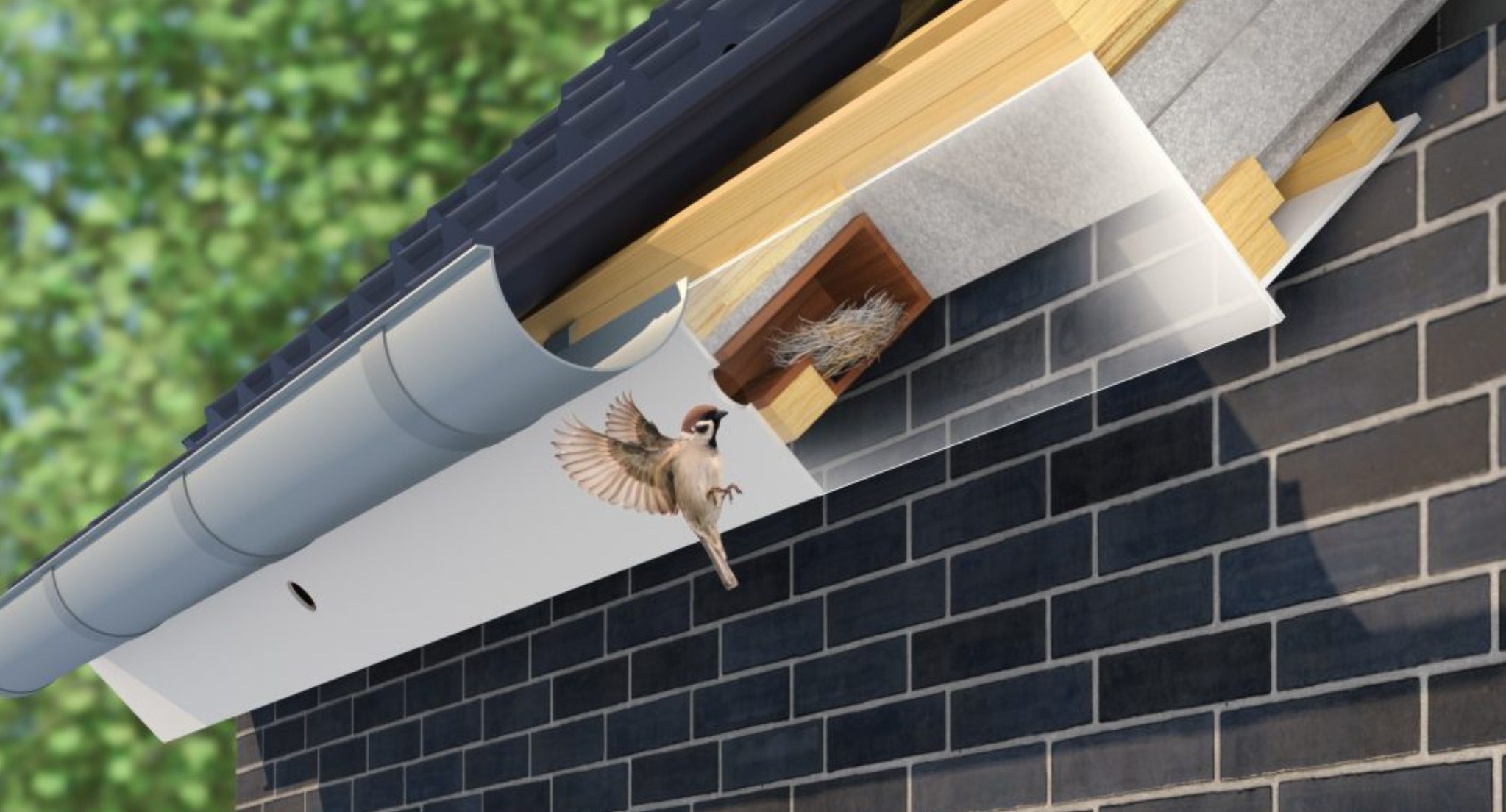 Ingebouwde nestkasten en vleermuiskasten in de gevel van nieuwbouw- en renovatiewoningen van Intermaris