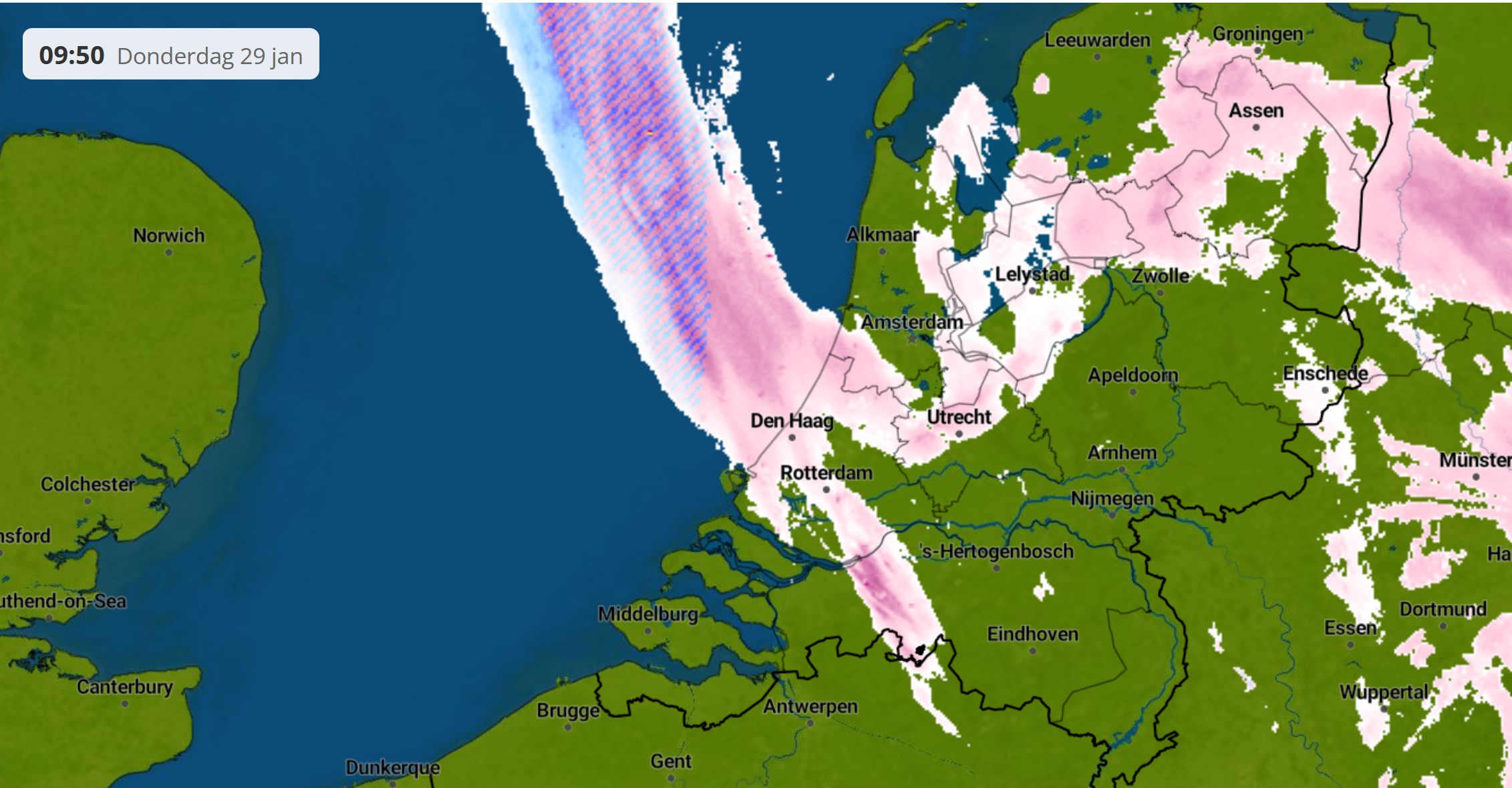 Besneeuwde straten en daken in Nederland in de vroege ochtend