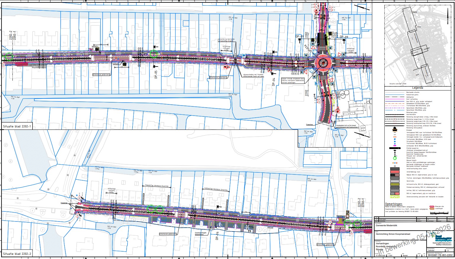 Simon Koopmanstraat in Wervershoof met rotonde en nieuw 30 km/u verkeersbord.