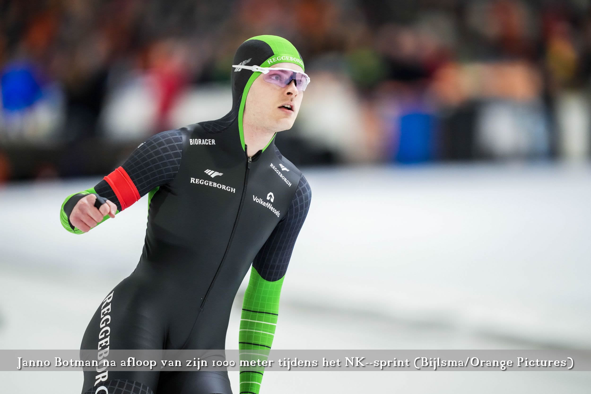 Janno Botman in actie tijdens het NK Sprint in Thialf Heerenveen op de 500 en 1000 meter.