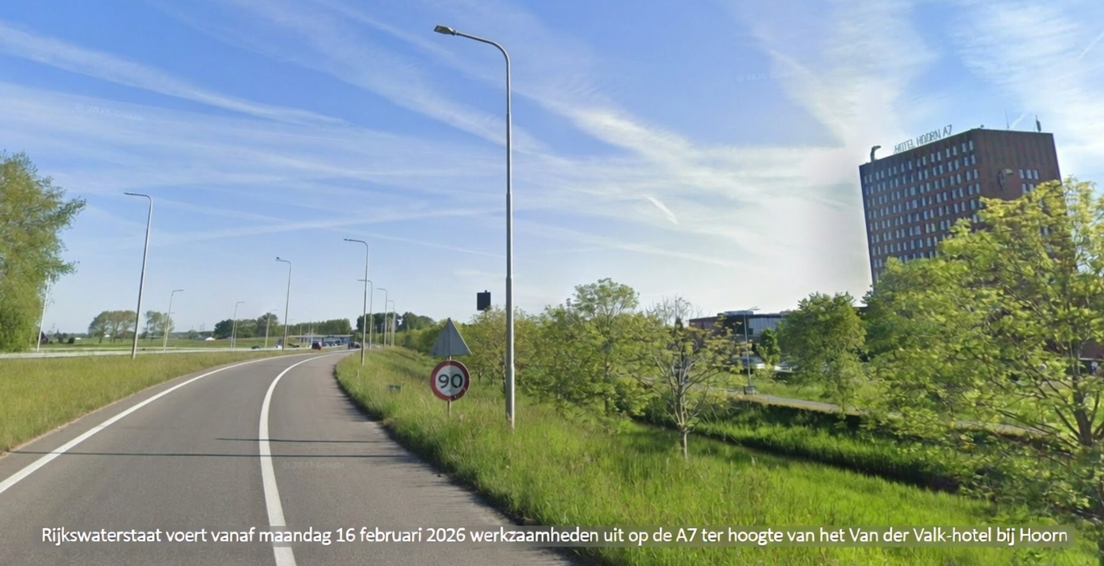 Afgesloten toerit A7 bij Hoorn tijdens wegwerkzaamheden Rijkswaterstaat