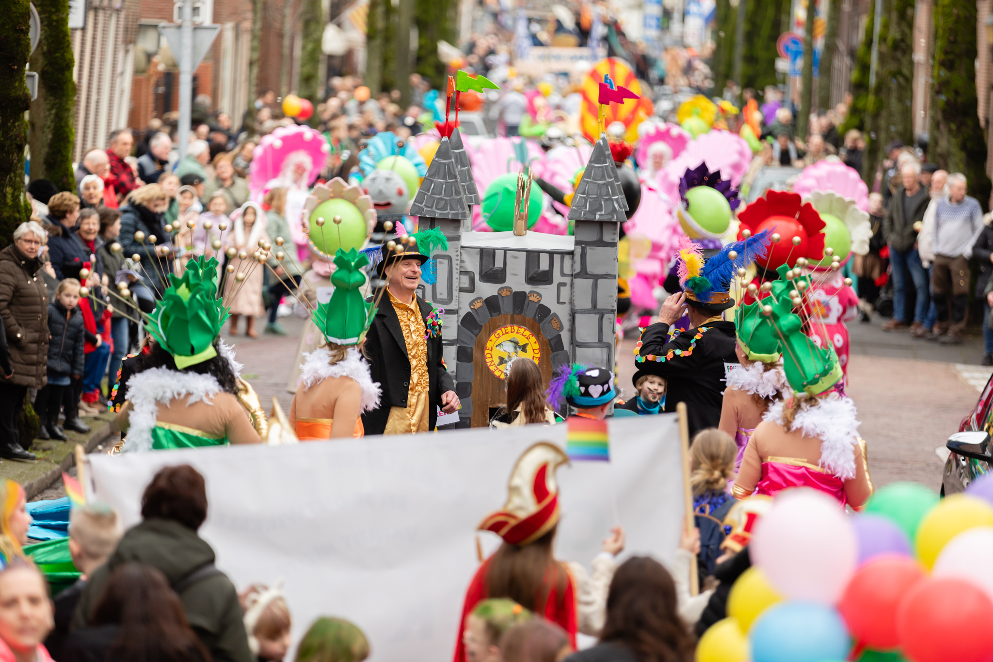 Carnavalsoptocht van De Haringhoppers door het centrum van Enkhuizen