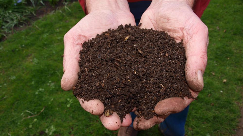 Bezoekers halen gratis compost op tijdens Compostdag aan het Pelmolenpad in Hoorn.