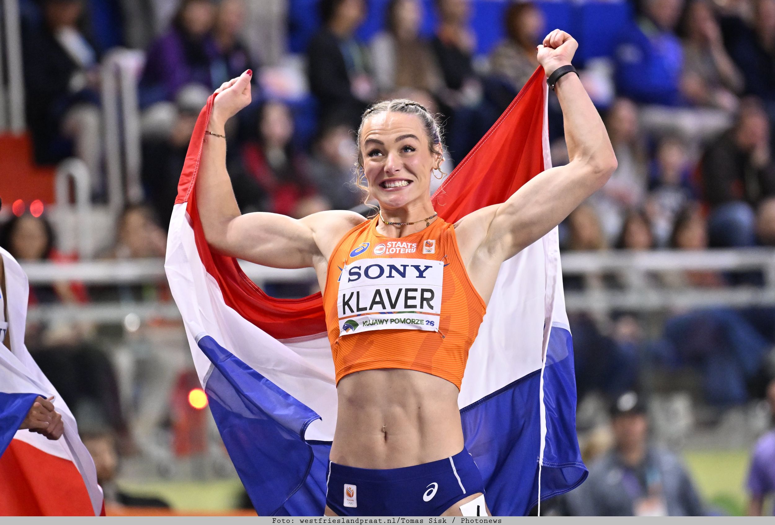 Lieke Klaver in actie op de 400 meter tijdens het WK indoor.