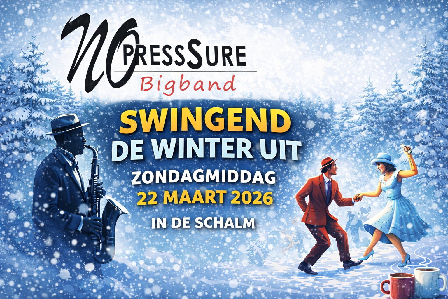 Bigband No PressSure treedt op in De Schalm in Westwoud tijdens Swingend de winter uit.