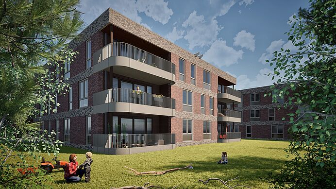 Bouwlocatie DEK-terrein in Medemblik waar nieuwe appartementen en tweekappers worden gerealiseerd.