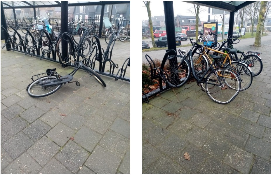 Fietsenstalling bij NS-station Obdam met meerdere gestalde fietsen