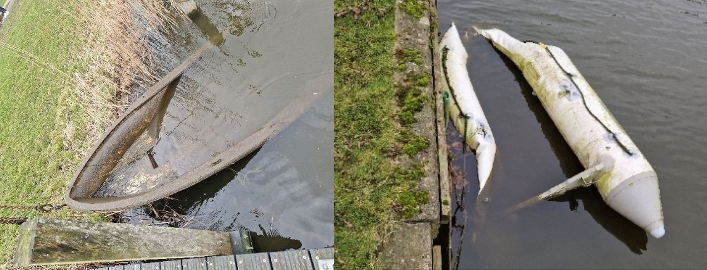 Een deels gezonken wit vaartuig wordt uit het water getakeld in de gemeente Medemblik.